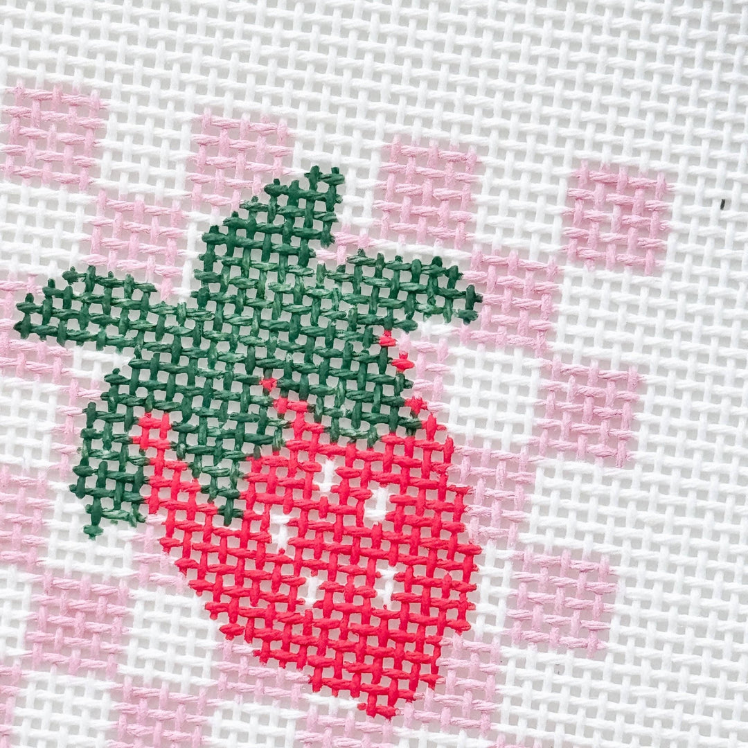 Cotswold Co Designs Strawberry Checkered Needlepoint Canvas – 2” Hand - Painted on 18 Mesh - Pisgah Needleworks