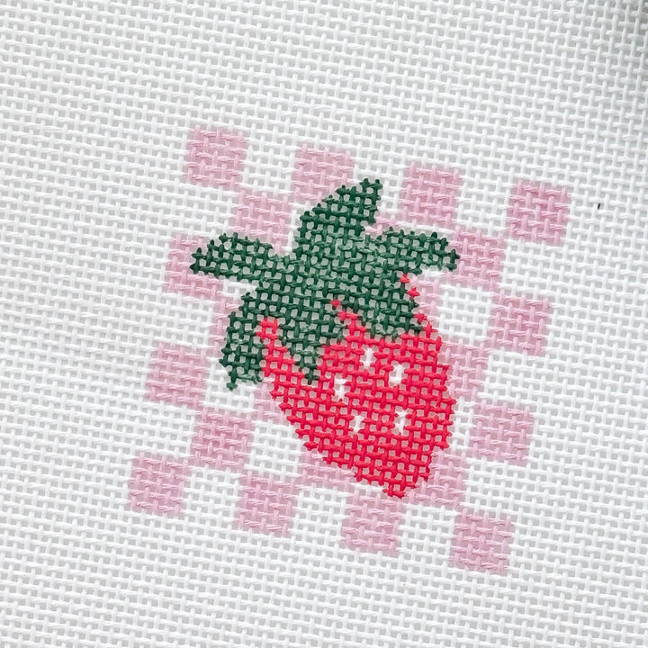 Cotswold Co Designs Strawberry Checkered Needlepoint Canvas – 2” Hand - Painted on 18 Mesh - Pisgah Needleworks