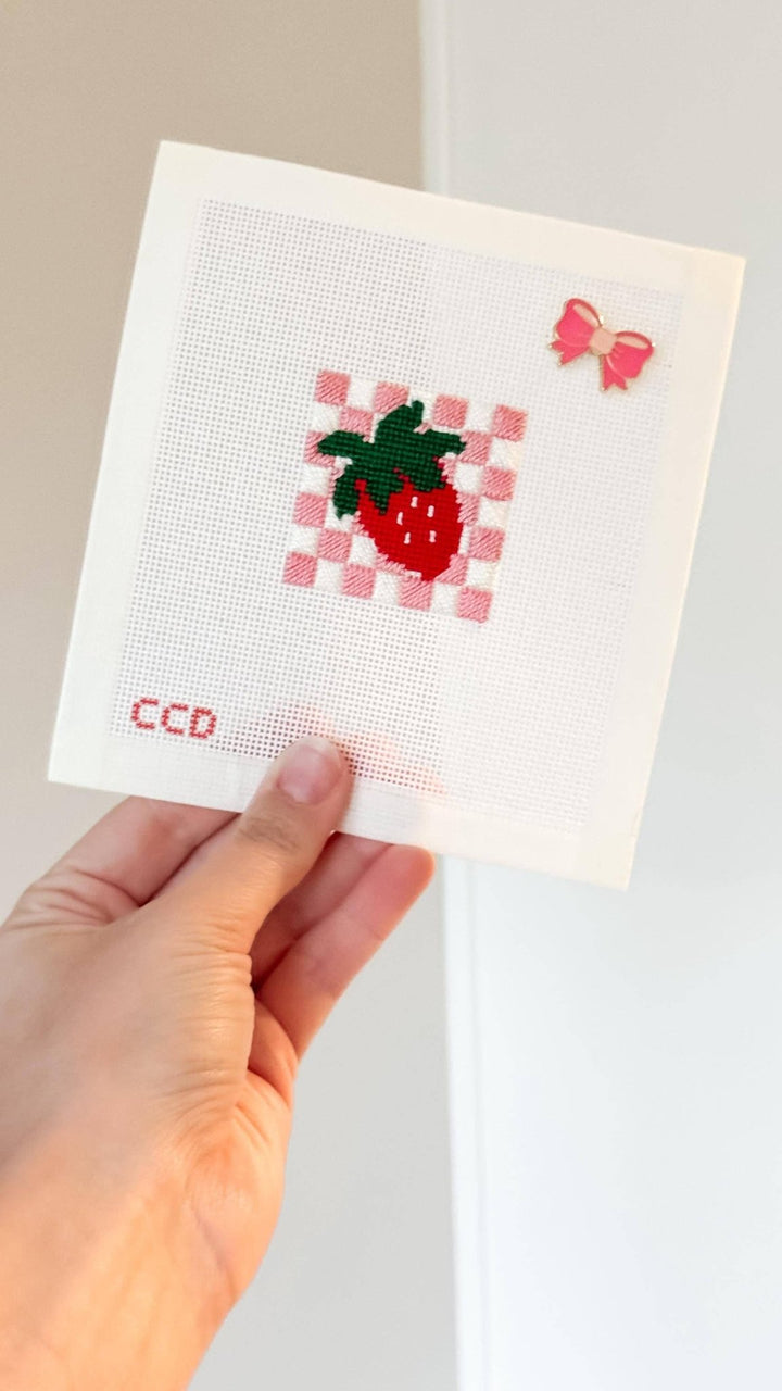 Cotswold Co Designs Strawberry Checkered Needlepoint Canvas – 2” Hand - Painted on 18 Mesh - Pisgah Needleworks