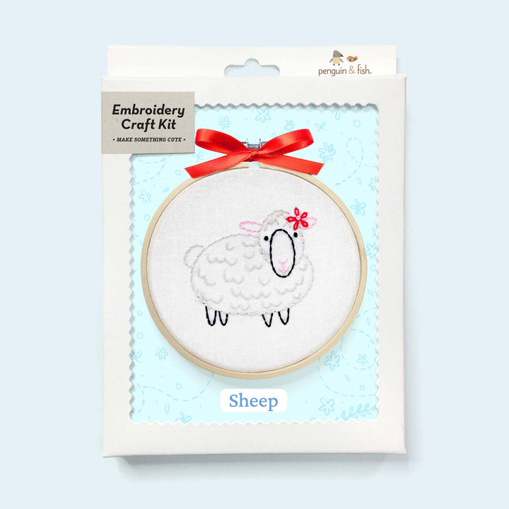 Penguin & Fish – Sheep Embroidery Kit | 4" Beginner Farm Animal Embroidery Kit