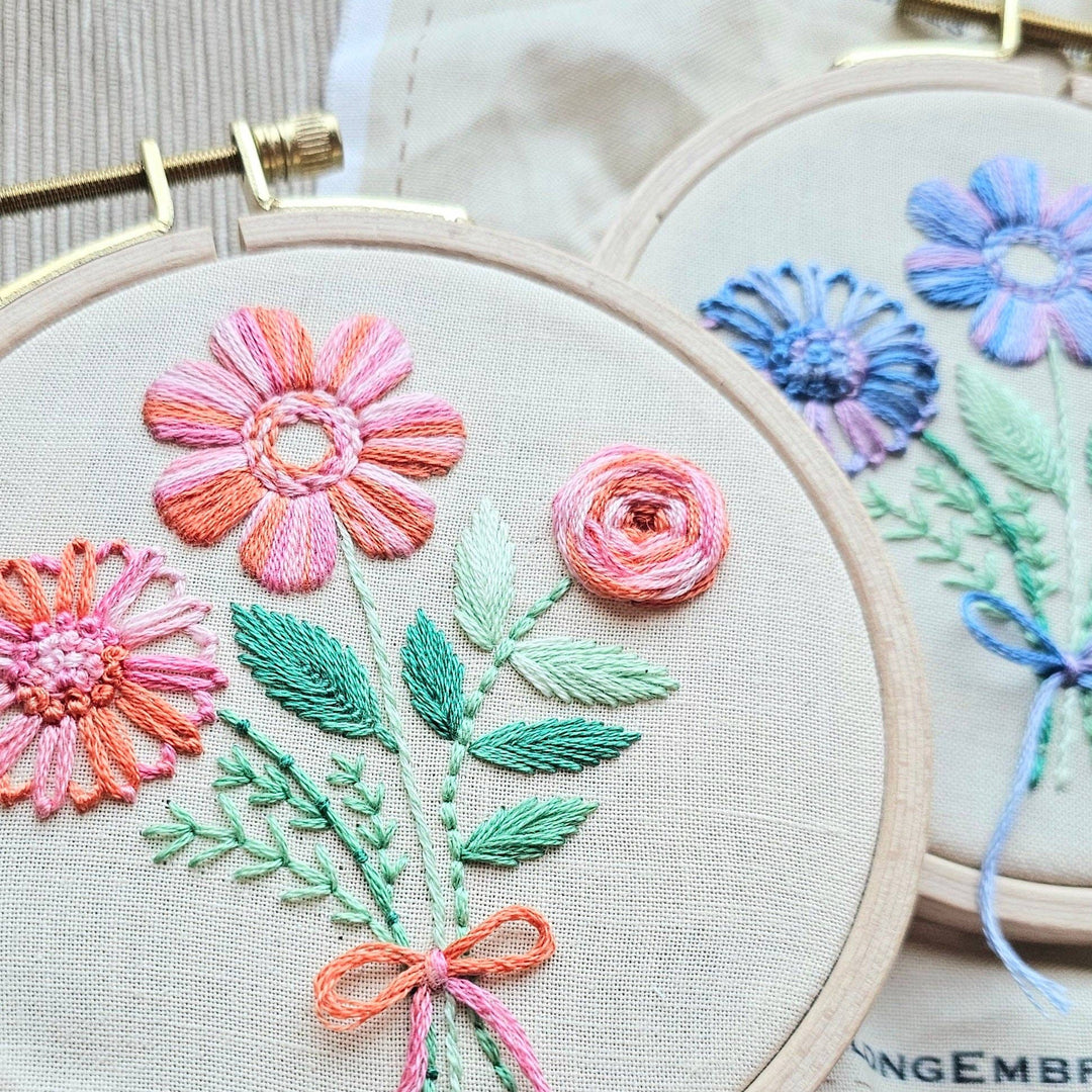Jessica Long Embroidery – Floral Trio Embroidery Kit & eCourse | Variegated Purple Beginner Kit