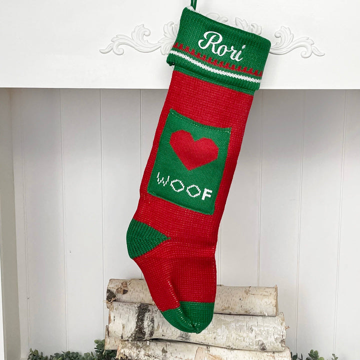 Holiday Blanks - Extra Large Knit Stocking Blanks with Snowflake Deer patterns and Pet Stockings with Woof and Meow: Snowflake with red cuff - Pisgah Needleworks
