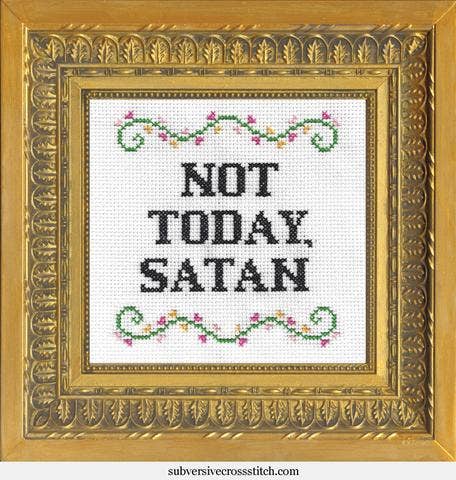 Deluxe Cross Stitch Kit – “Not Today, Satan” Funny Beginner Pattern - Pisgah Needleworks