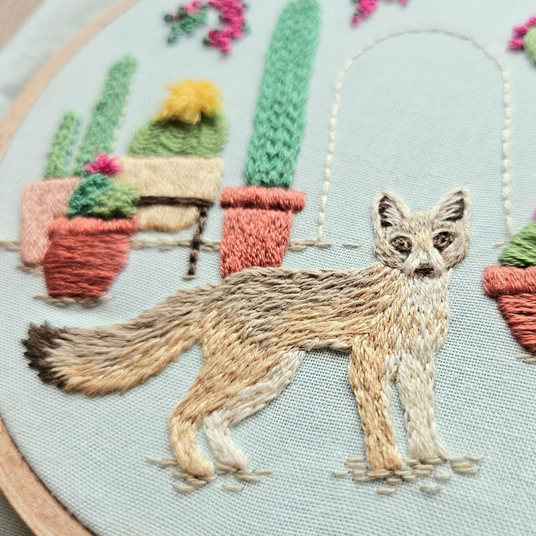 Desert Kit Fox Hand Embroidery Kit by Jessica Long Embroidery - Pisgah Needleworks