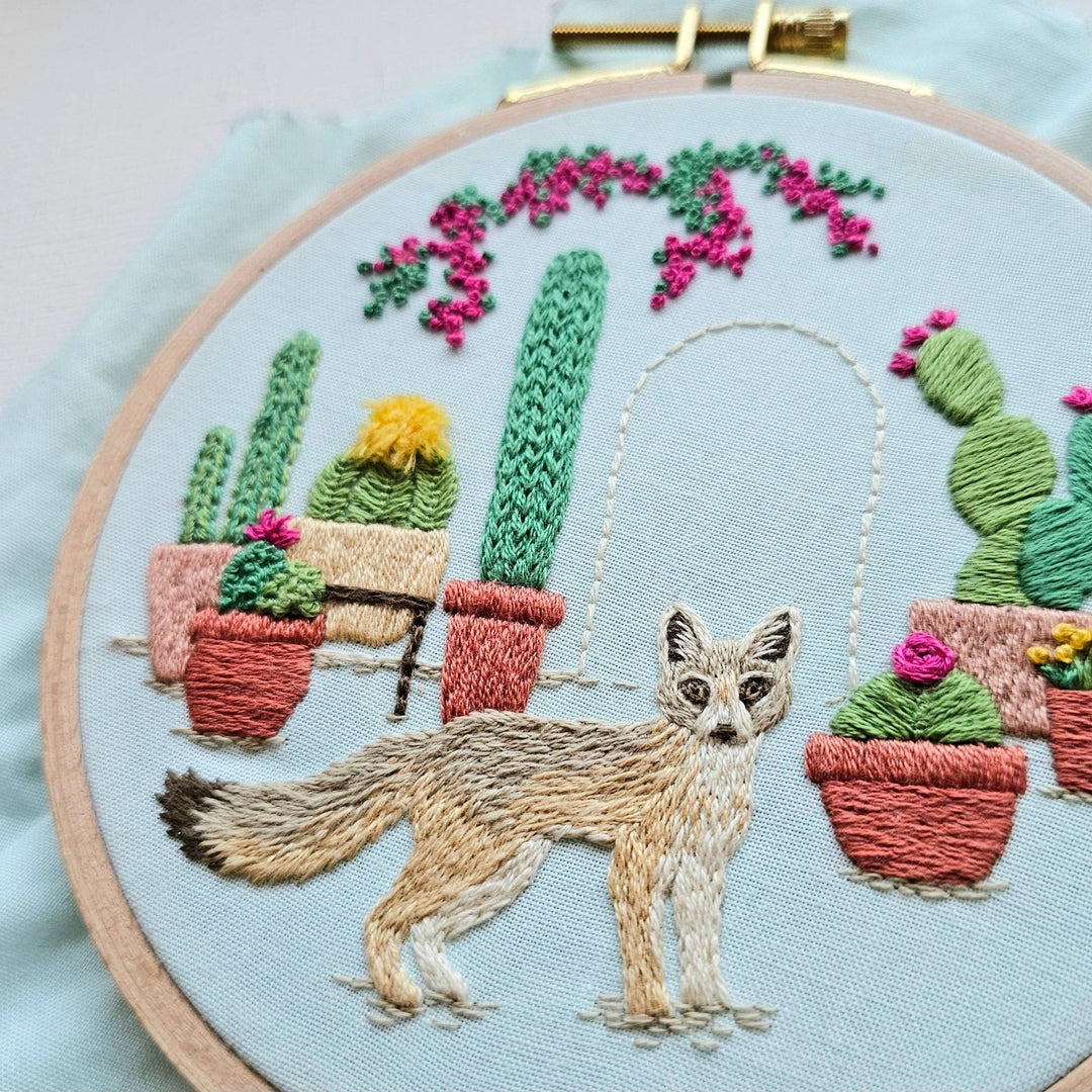 Desert Kit Fox Hand Embroidery Kit by Jessica Long Embroidery - Pisgah Needleworks
