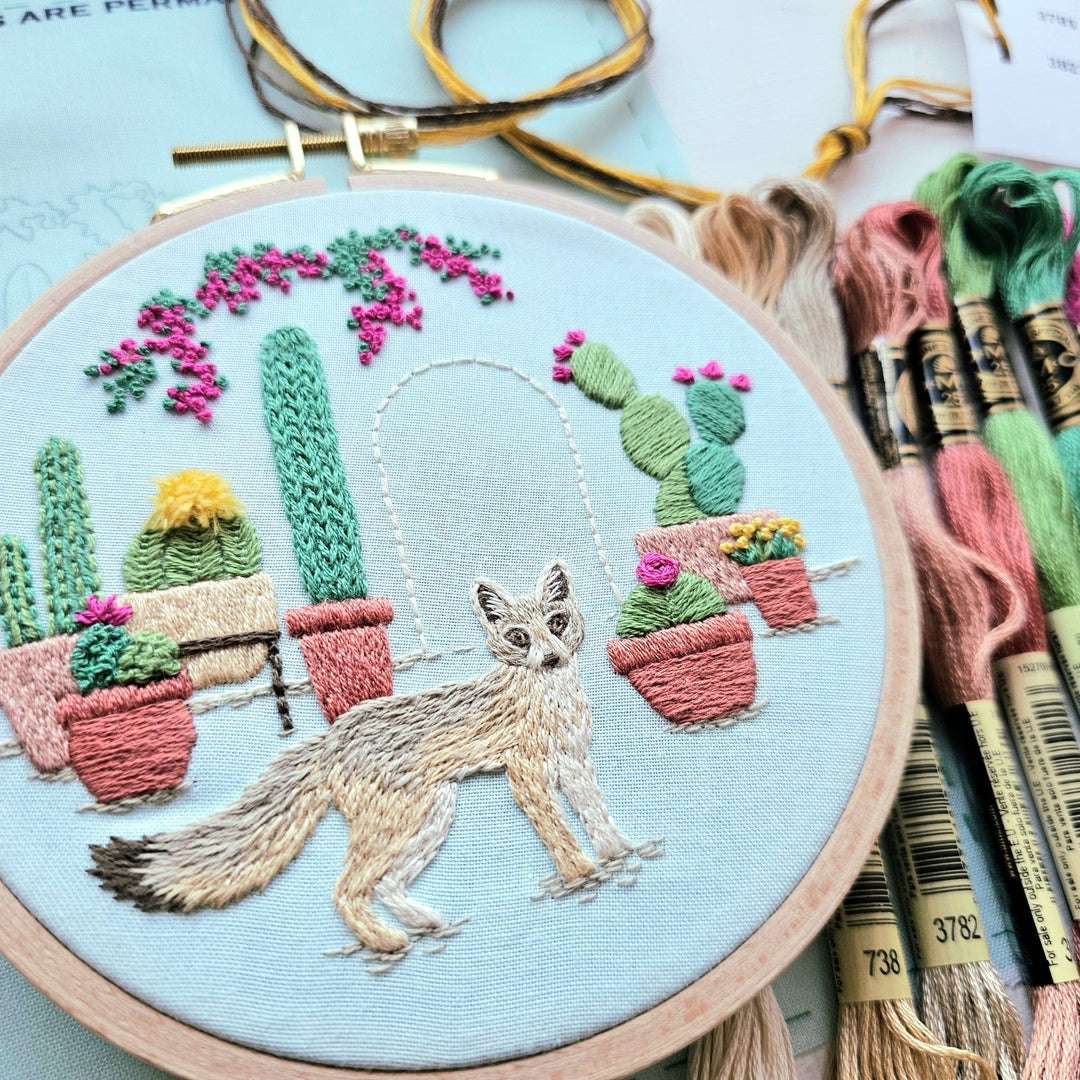 Desert Kit Fox Hand Embroidery Kit by Jessica Long Embroidery - Pisgah Needleworks