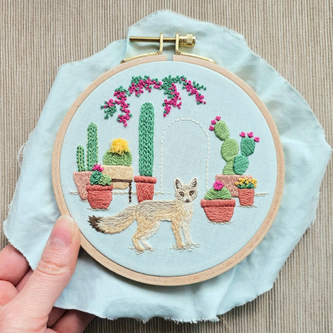 Desert Kit Fox Hand Embroidery Kit by Jessica Long Embroidery - Pisgah Needleworks