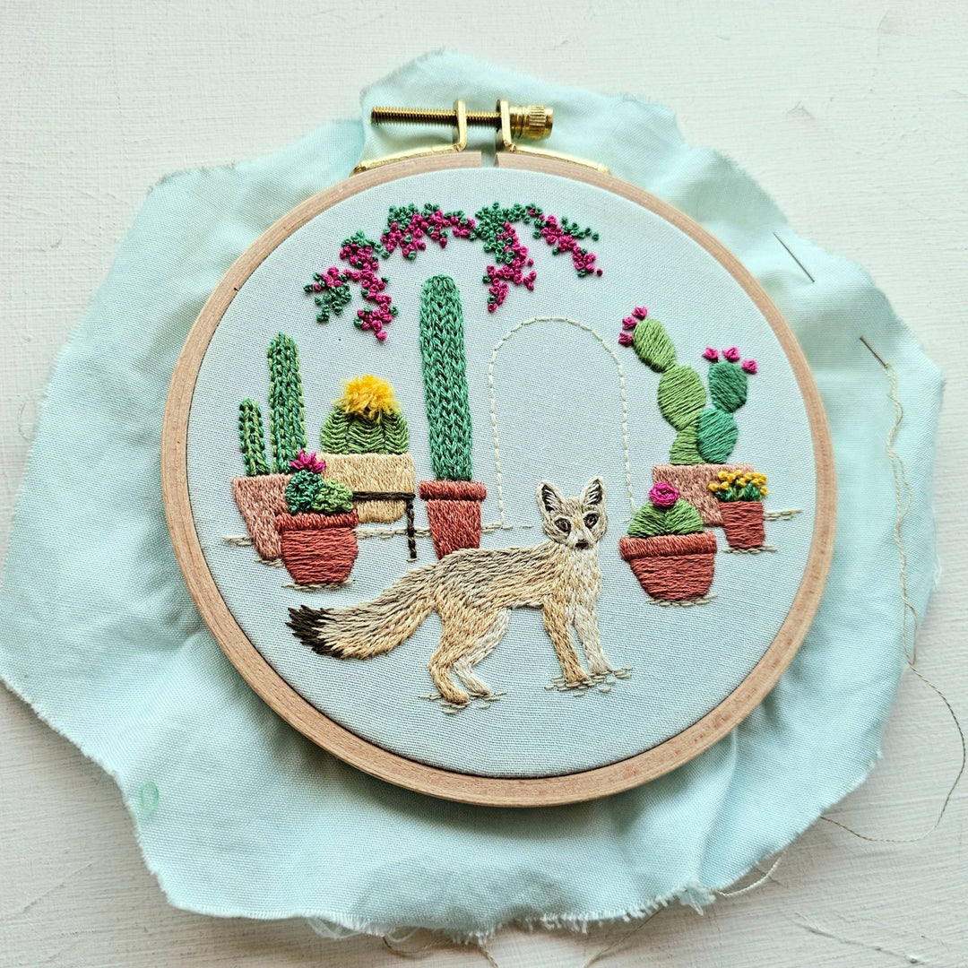Desert Kit Fox Hand Embroidery Kit by Jessica Long Embroidery - Pisgah Needleworks