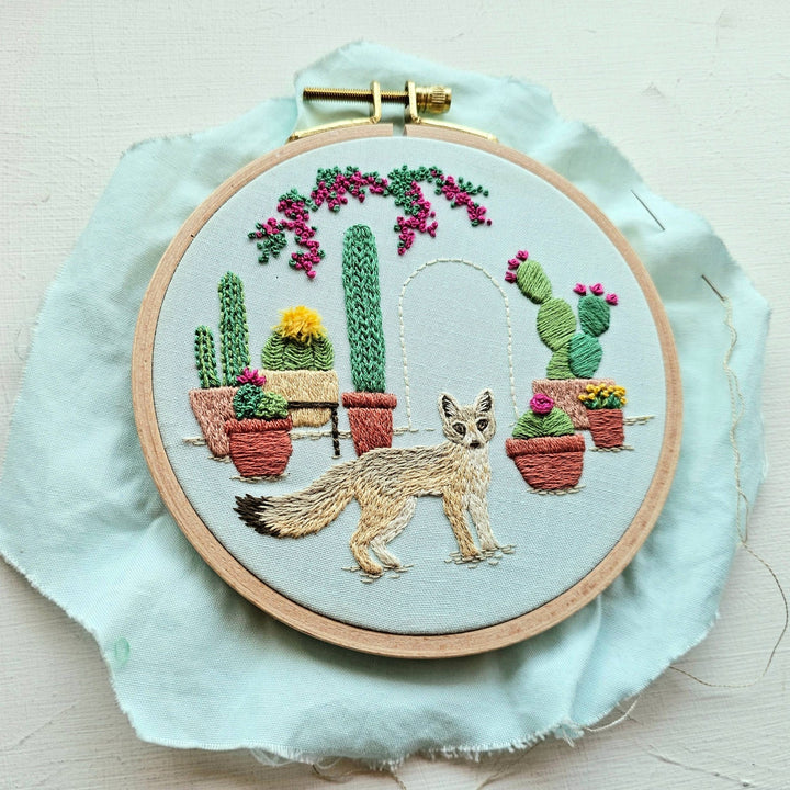 Desert Kit Fox Hand Embroidery Kit by Jessica Long Embroidery - Pisgah Needleworks