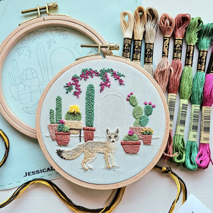 Desert Kit Fox Hand Embroidery Kit by Jessica Long Embroidery - Pisgah Needleworks