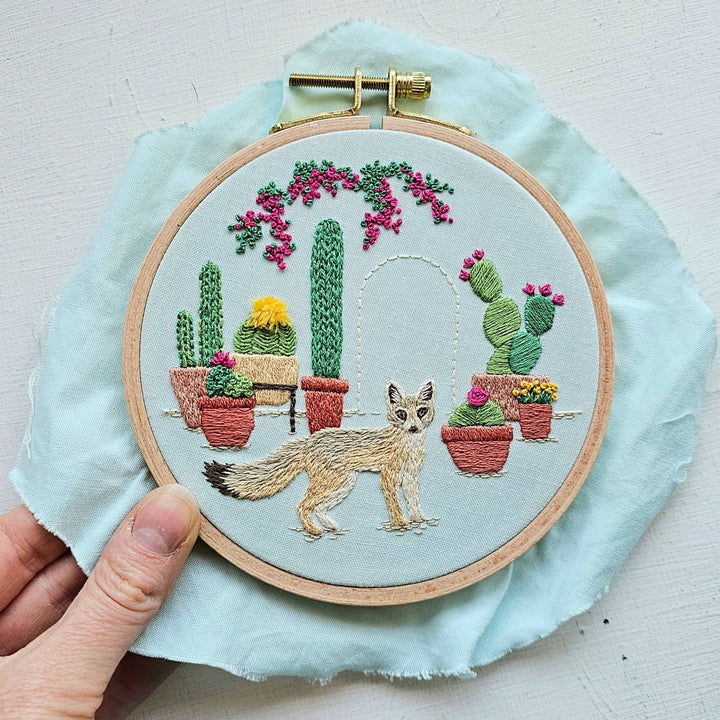Desert Kit Fox Hand Embroidery Kit by Jessica Long Embroidery - Pisgah Needleworks