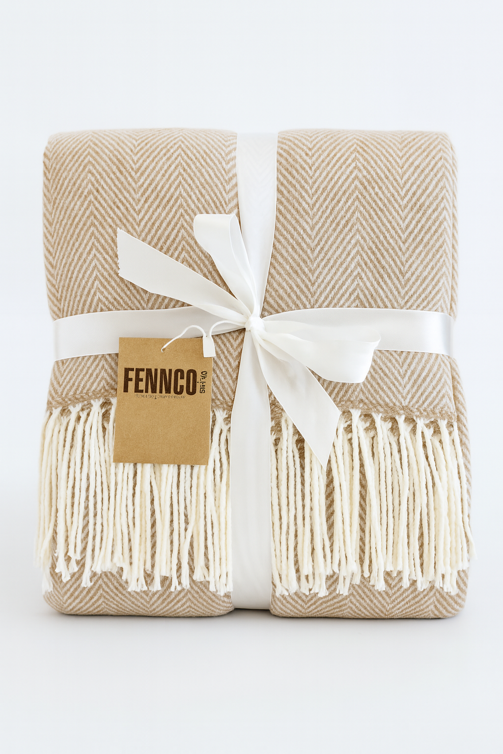 Fennco Styles - Herringbone Throw Blanket with Fringe: Camel - Pisgah Needleworks