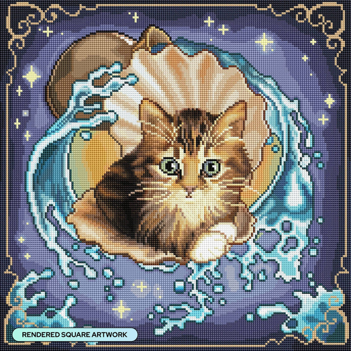 Diamond Art Club Aquarius Zodiac Kitten Square Diamond Painting Kit - Pisgah Needleworks