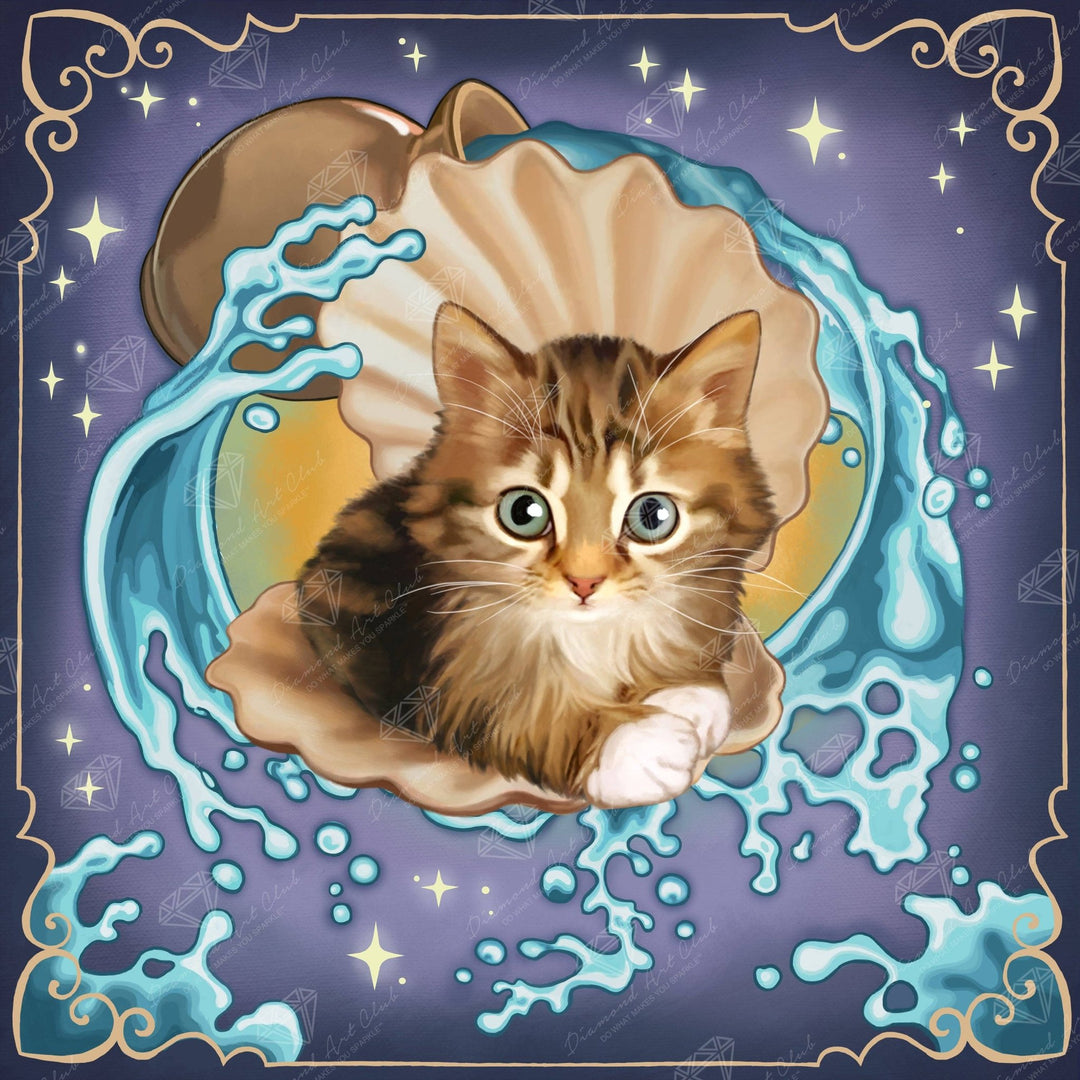 Diamond Art Club Aquarius Zodiac Kitten Square Diamond Painting Kit - Pisgah Needleworks