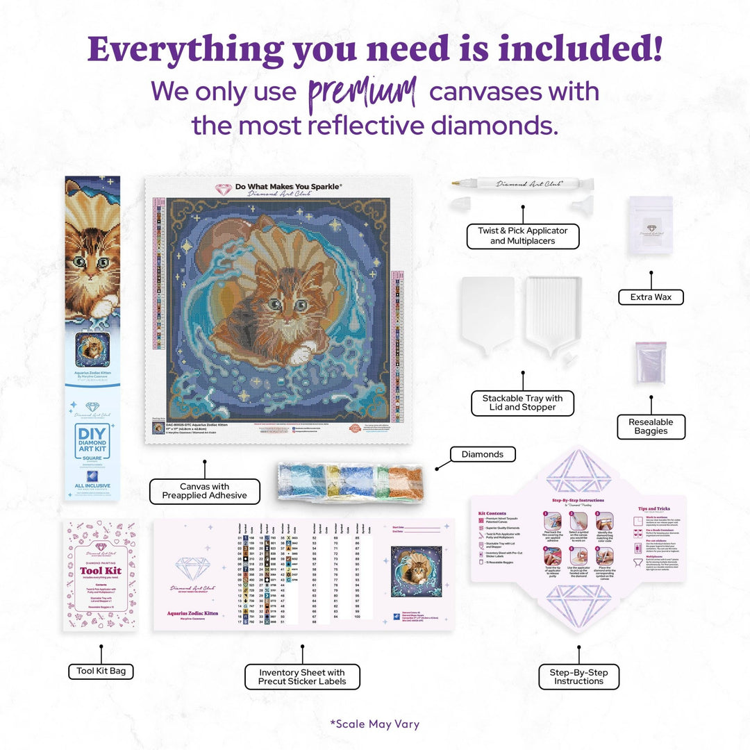 Diamond Art Club Aquarius Zodiac Kitten Square Diamond Painting Kit - Pisgah Needleworks