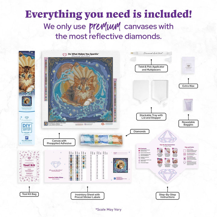 Diamond Art Club Aquarius Zodiac Kitten Square Diamond Painting Kit - Pisgah Needleworks