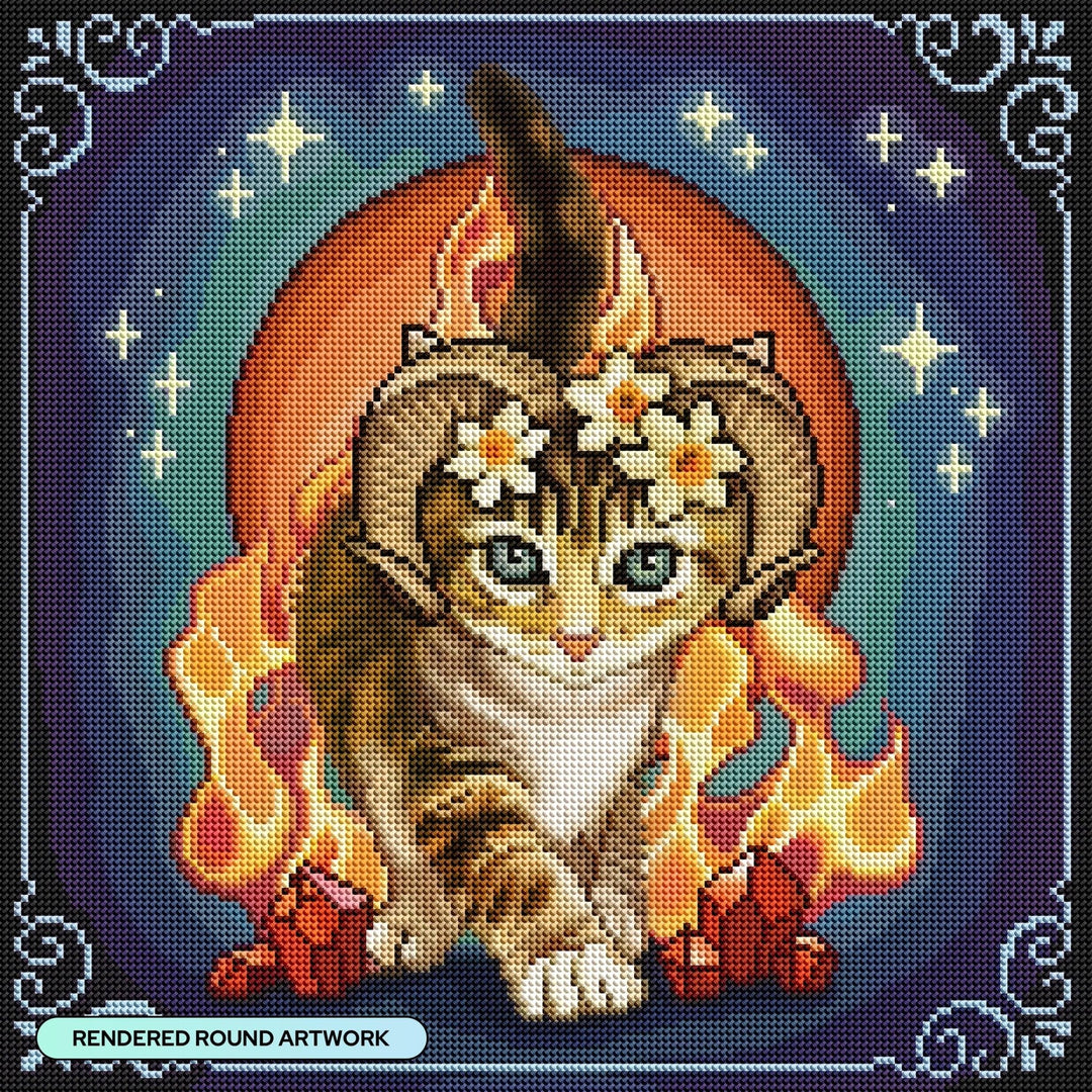 Diamond Art Club Aries Zodiac Kitten Round Diamond Painting Kit - Pisgah Needleworks
