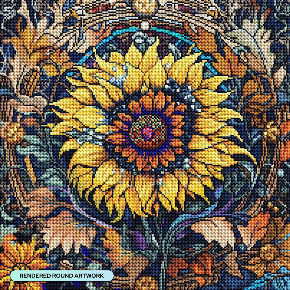 Diamond Art Club Autumnal Sunflower Round Diamond Painting Kit - Pisgah Needleworks