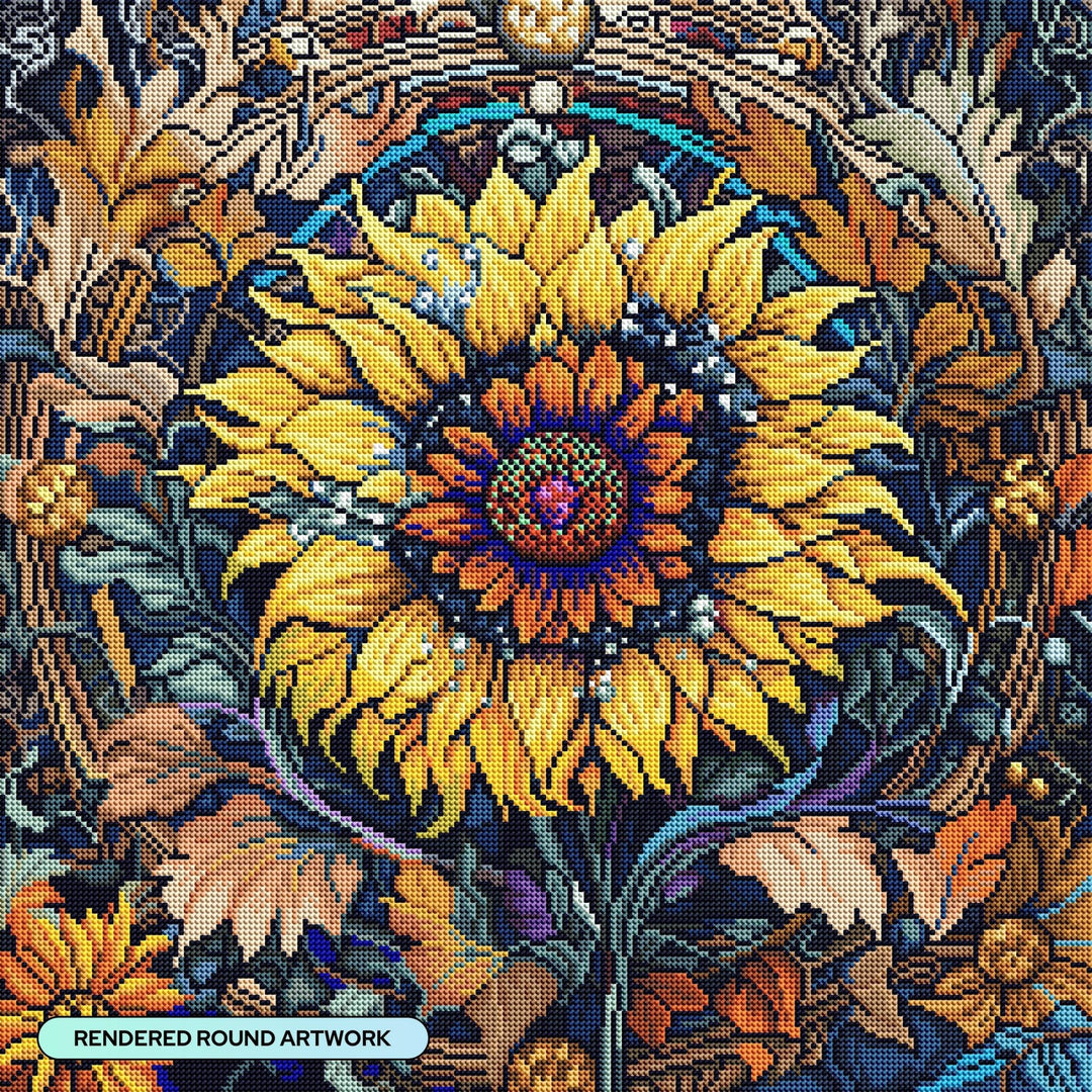 Diamond Art Club Autumnal Sunflower Round Diamond Painting Kit - Pisgah Needleworks