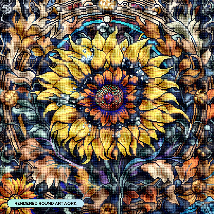 Diamond Art Club Autumnal Sunflower Round Diamond Painting Kit - Pisgah Needleworks