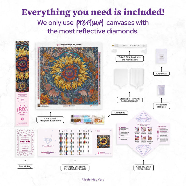 Diamond Art Club Autumnal Sunflower Round Diamond Painting Kit - Pisgah Needleworks