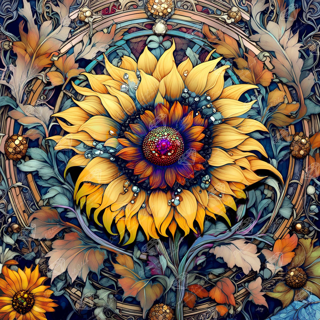 Diamond Art Club Autumnal Sunflower Round Diamond Painting Kit - Pisgah Needleworks