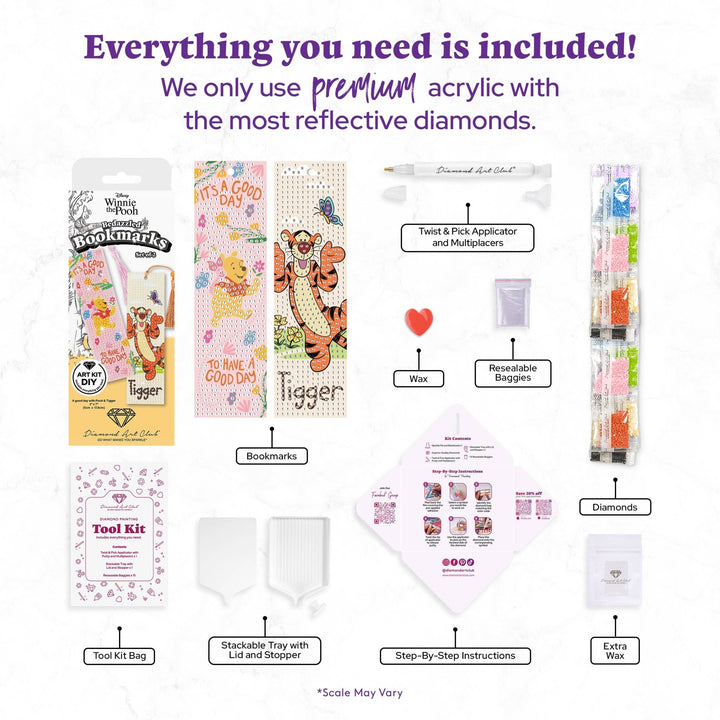 Diamond Art Club - Bookmarks – A Good Day with Pooh and Tigger (Set of 2): Round with 16 Colors including 6 Fairy Dust Diamonds / 1,105 / 2" x 7" (5cm x 17.8cm) - Pisgah Needleworks