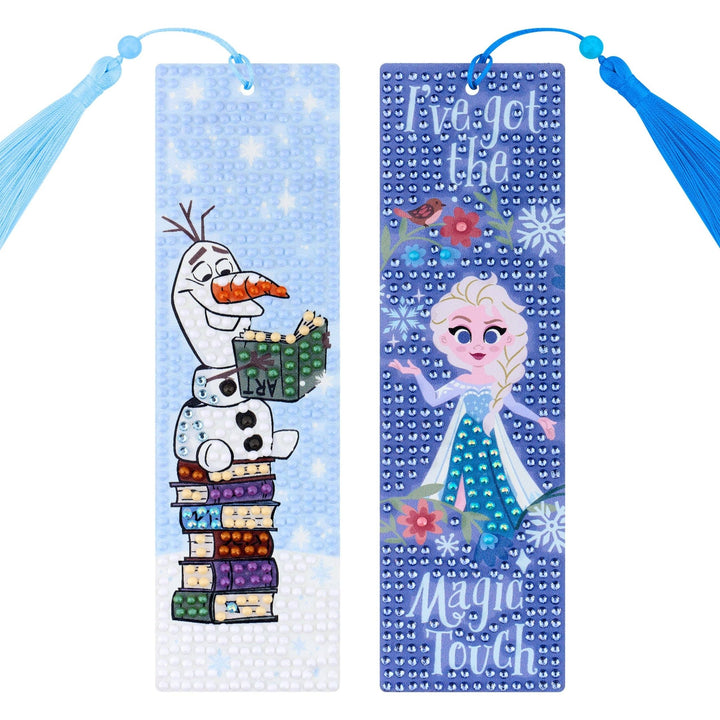 Diamond Art Club - Bookmarks – Winter Magic with Elsa & Olaf (Set of 2): Round with 14 Colors including 2 ABs and 2 Iridescent Diamonds and 6 Fairy Dust Diamonds / 1,000 / 2" x 7" (5cm x 17.8cm) - Pisgah Needleworks