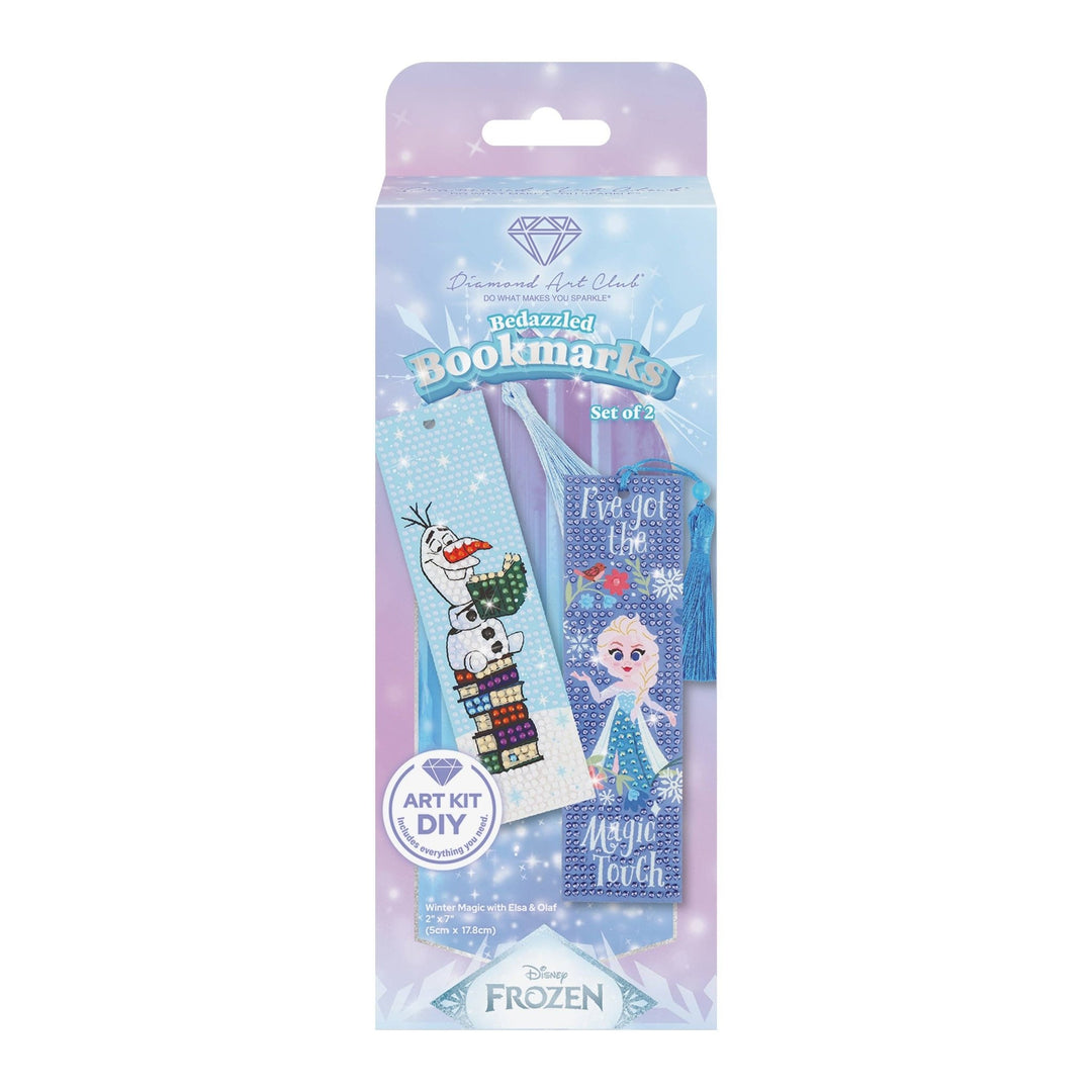 Diamond Art Club - Bookmarks – Winter Magic with Elsa & Olaf (Set of 2): Round with 14 Colors including 2 ABs and 2 Iridescent Diamonds and 6 Fairy Dust Diamonds / 1,000 / 2" x 7" (5cm x 17.8cm) - Pisgah Needleworks
