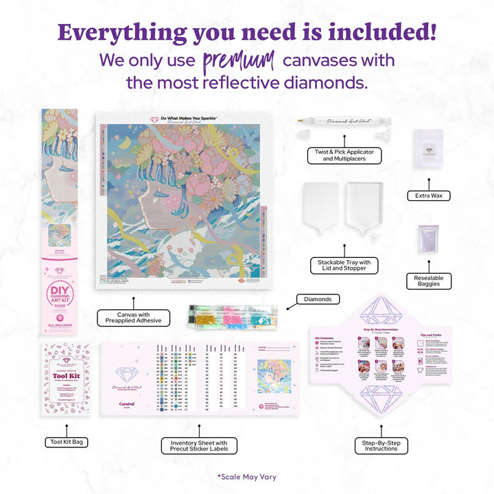 Diamond Art Club - Carnival: Round with 38 Colors including 2 ABs and 1 Iridescent Diamond and 3 Fairy Dust Diamonds / 40,804 / 22" x 22" (55.6cm x 55.6cm) - Pisgah Needleworks