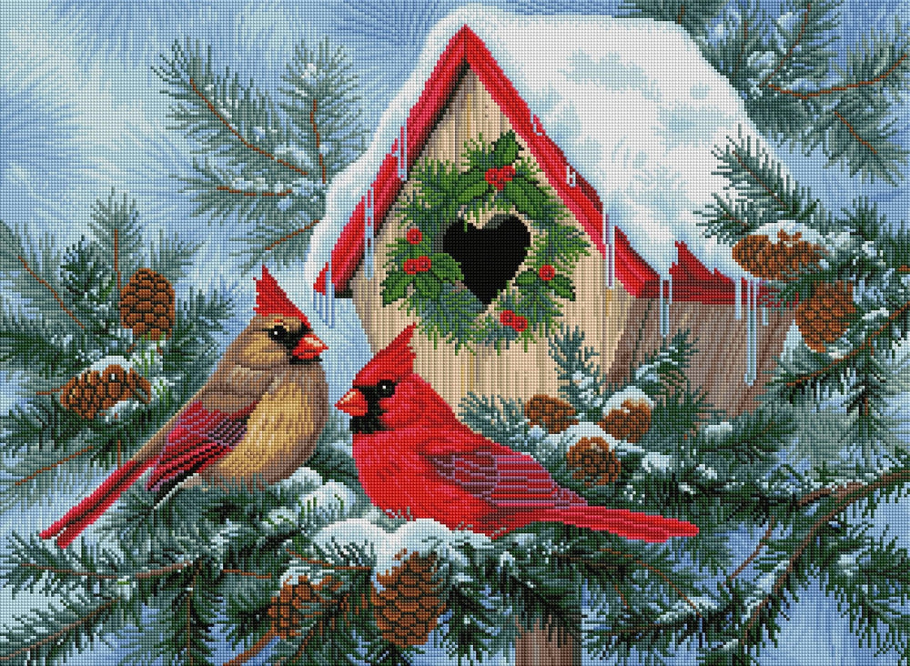Diamond Art Club – Christmas Home Cardinal Diamond Painting (Square Drill, 30" x 22") - Pisgah Needleworks