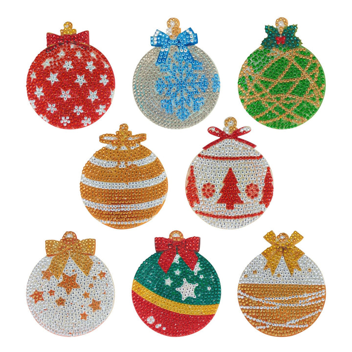 Diamond Art Club - Coasters - Christmas Ornaments: Round with 17 Colors including 1 AB and 16 Iridescent Diamonds / 5,677 / 4" x 4" (10cm x 10cm) - Pisgah Needleworks