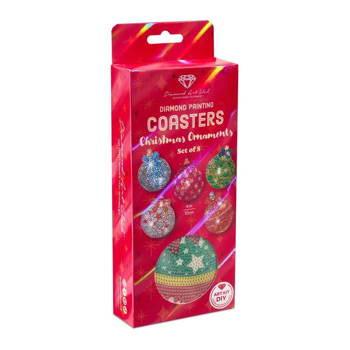 Diamond Art Club - Coasters - Christmas Ornaments: Round with 17 Colors including 1 AB and 16 Iridescent Diamonds / 5,677 / 4" x 4" (10cm x 10cm) - Pisgah Needleworks