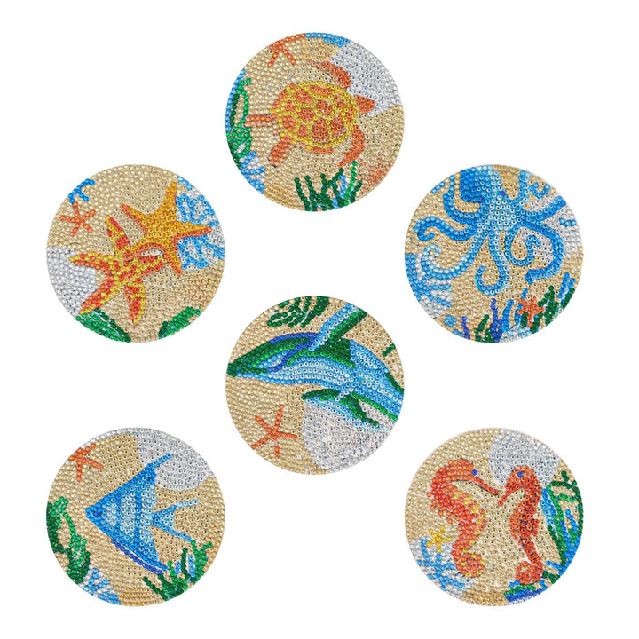 Diamond Art Club - Coasters - Deep Sea: Round with 14 Colors including 14 Iridescent Diamonds / 4,897 / 4" x 4" (10cm x 10cm) - Pisgah Needleworks