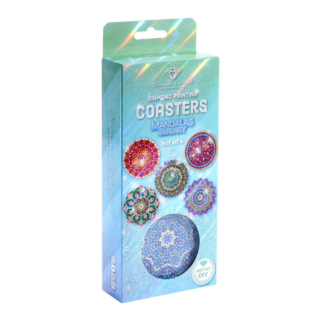 Diamond Art Club - Coasters - Mandala Serenity: Round with 16 Colors including 16 Iridescent Diamonds / 3,195 / 4" x 4" (10cm x 10cm) - Pisgah Needleworks