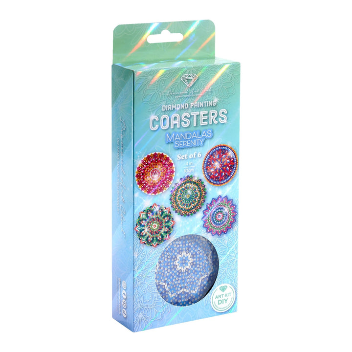 Diamond Art Club - Coasters - Mandala Serenity: Round with 16 Colors including 16 Iridescent Diamonds / 3,195 / 4" x 4" (10cm x 10cm) - Pisgah Needleworks