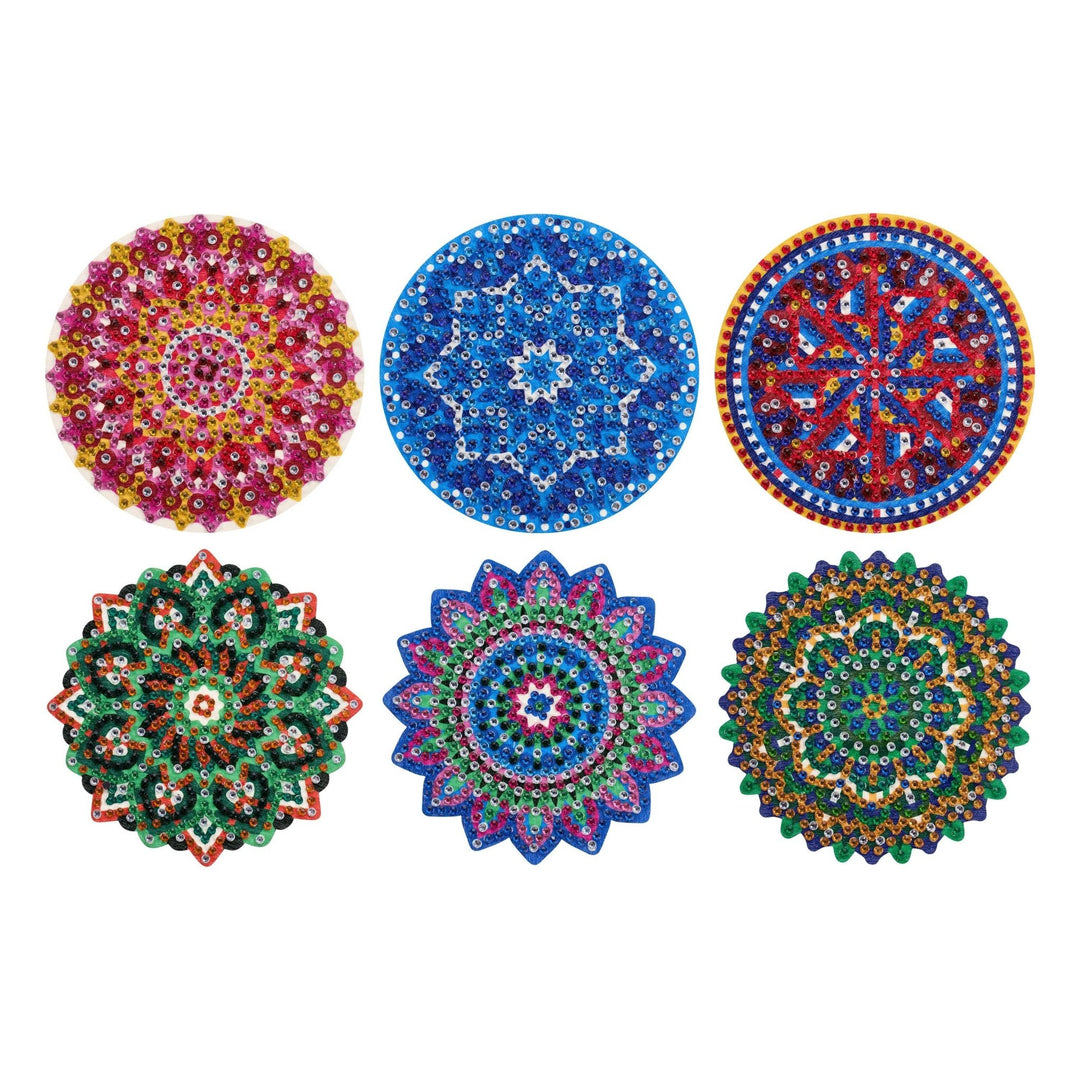 Diamond Art Club - Coasters - Mandala Serenity: Round with 16 Colors including 16 Iridescent Diamonds / 3,195 / 4" x 4" (10cm x 10cm) - Pisgah Needleworks