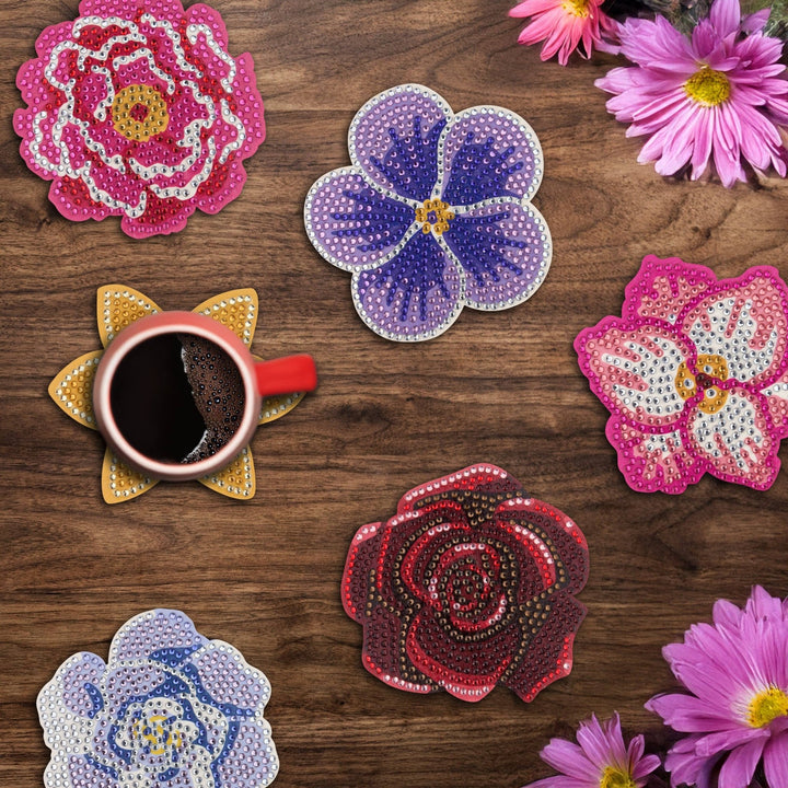 Diamond Art Club - Coasters - Spring Blossom: Round with 20 Colors including 1 AB and 19 Iridescent Diamonds / 3,155 / 4" x 4" (10cm x 10cm) - Pisgah Needleworks
