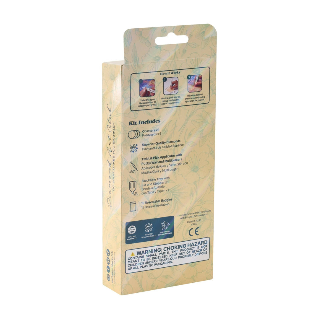 Diamond Art Club - Coasters - Spring Blossom: Round with 20 Colors including 1 AB and 19 Iridescent Diamonds / 3,155 / 4" x 4" (10cm x 10cm) - Pisgah Needleworks
