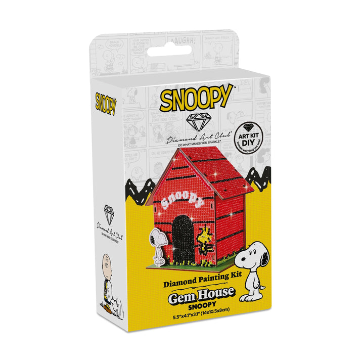 Snoopy diamond painting kit packaging with red doghouse design