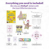 Product set with stickers and tools, featuring SpongeBob and Patrick, on a white background.