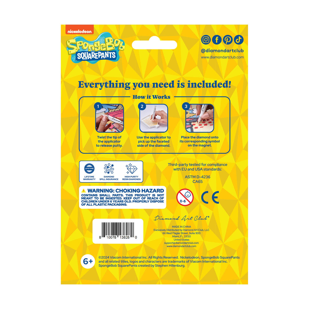SpongeBob SquarePants product packaging with instructions and branding on a yellow background