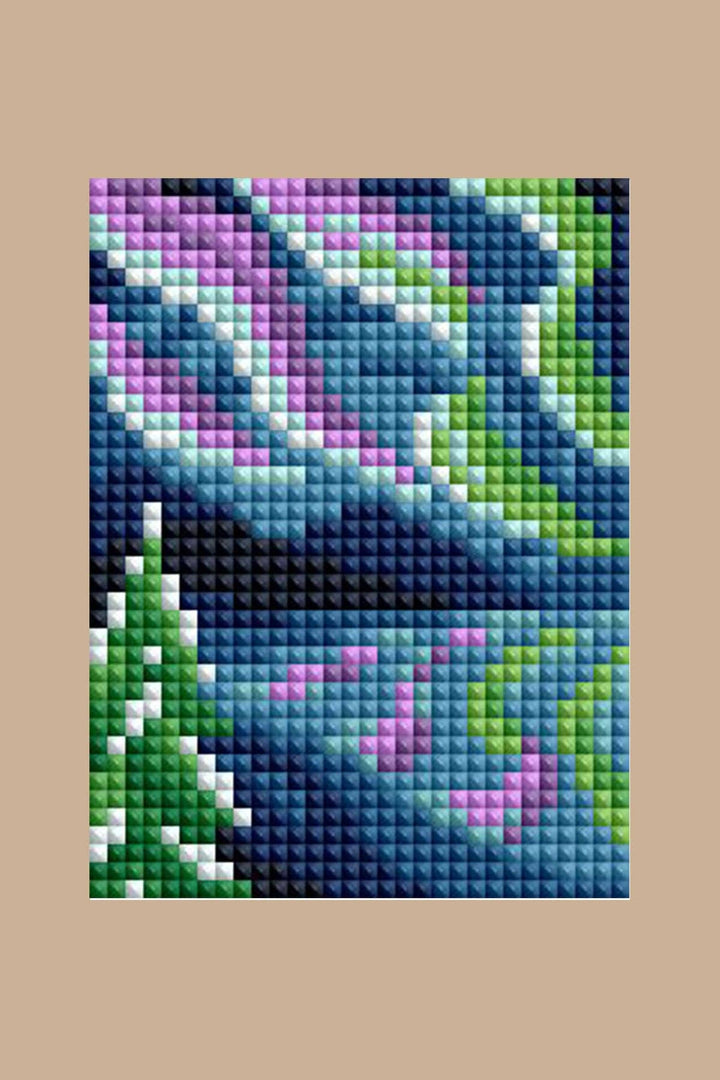 Colorful diamond painting on a beige background