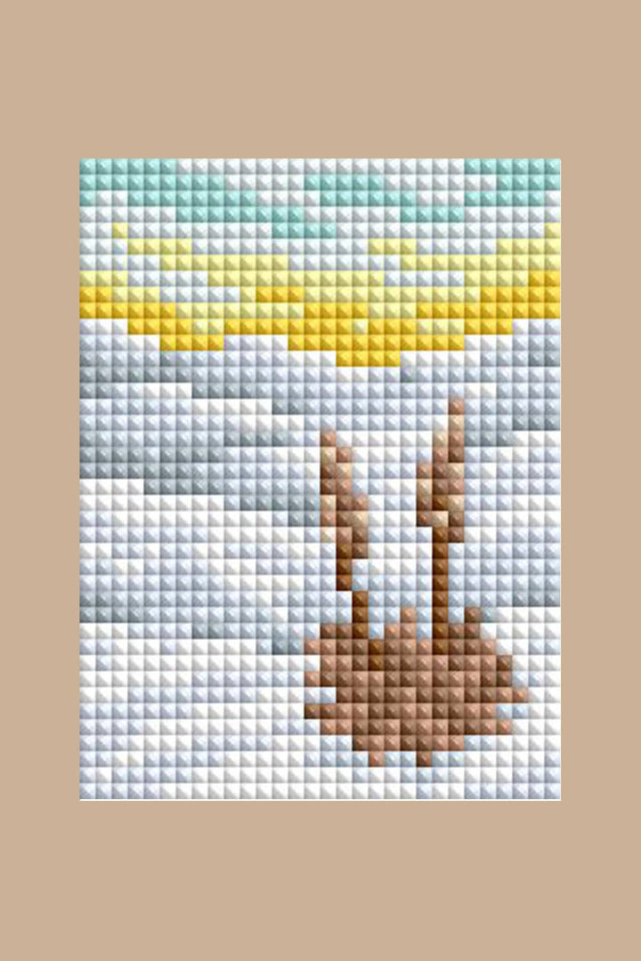 Cross-stitch pattern of a deer on a textured fabric background