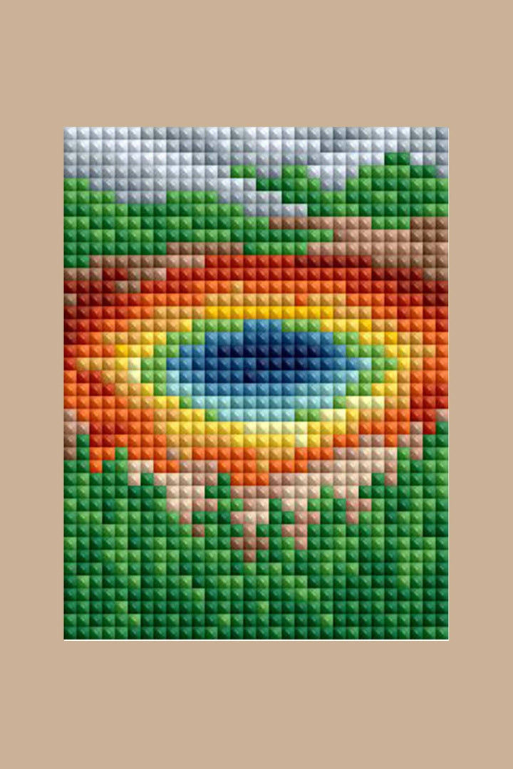 Colorful diamond painting on a beige background