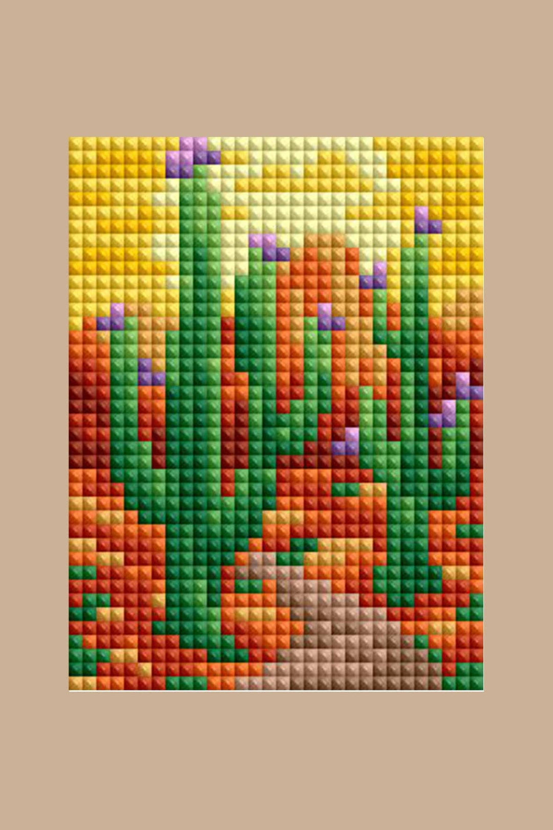 Colorful diamond painting on a beige background