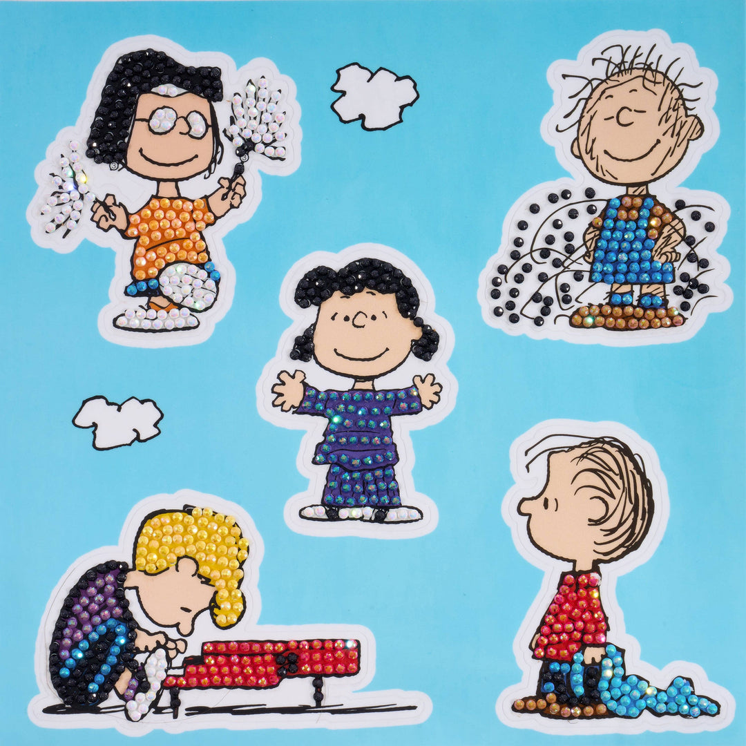Decorative stickers of cartoon characters on a blue background