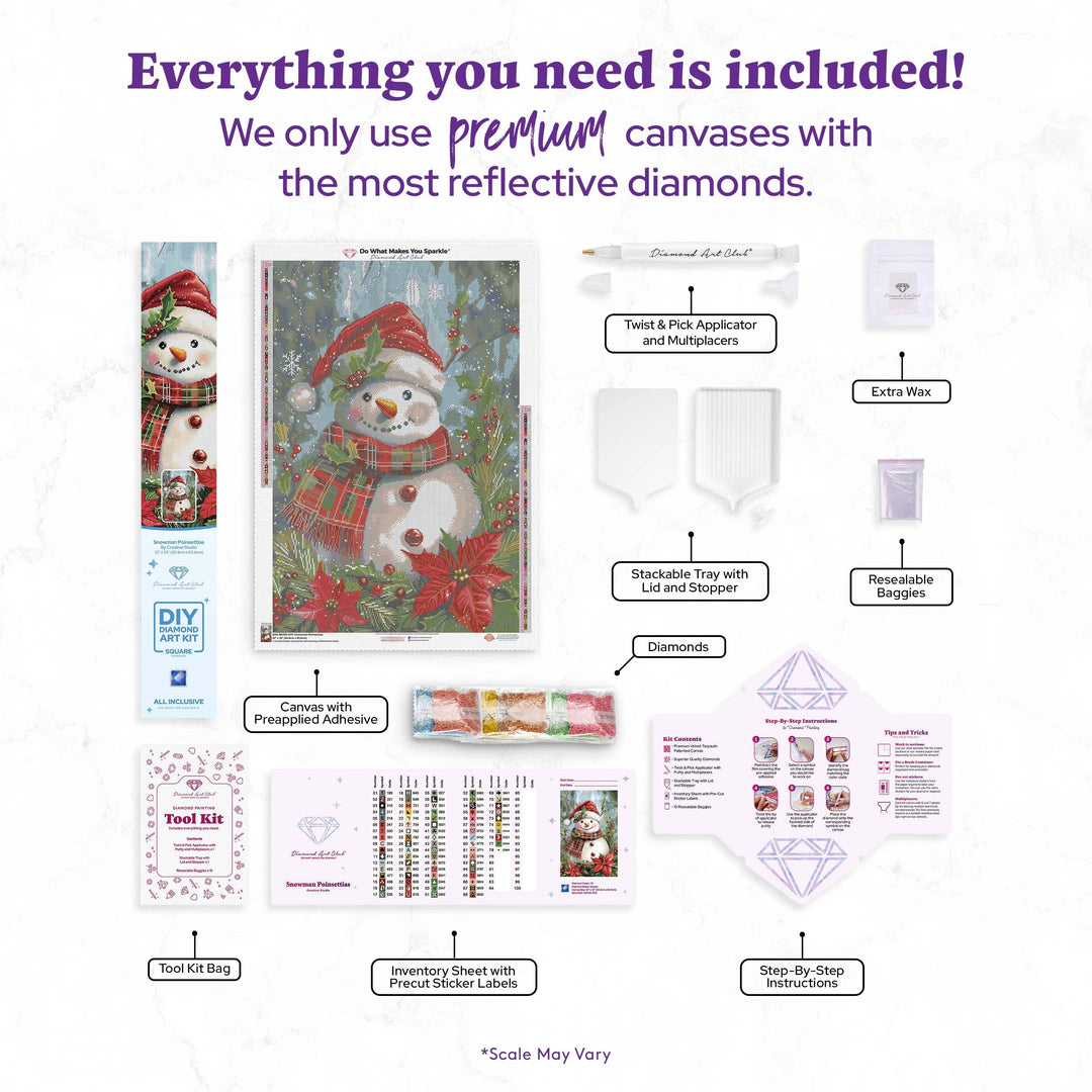 Product bundle with Christmas-themed items including canvases and tools on a white background.