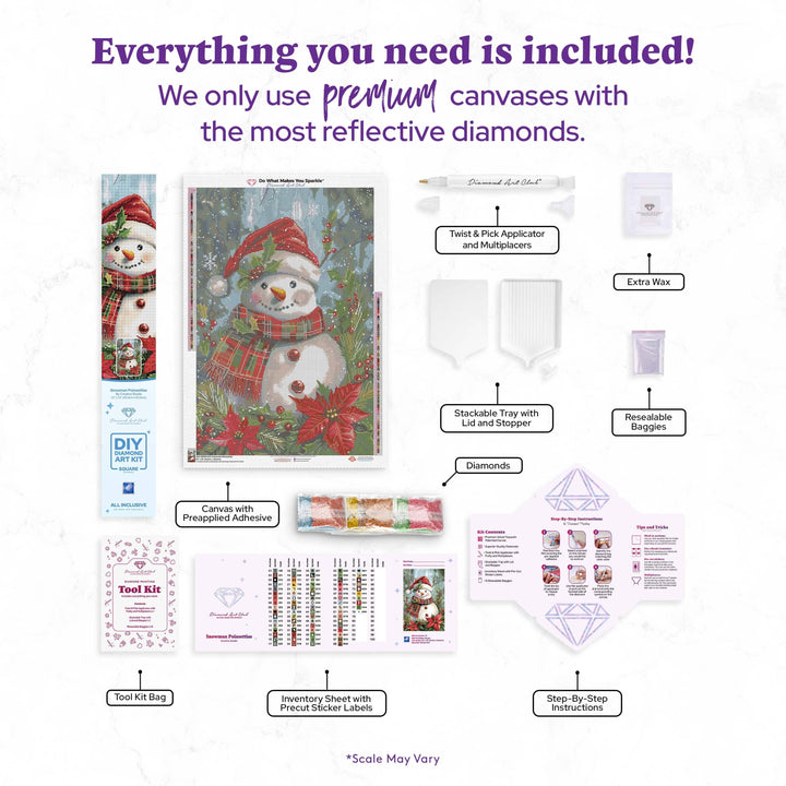 Product bundle with Christmas-themed items including canvases and tools on a white background.