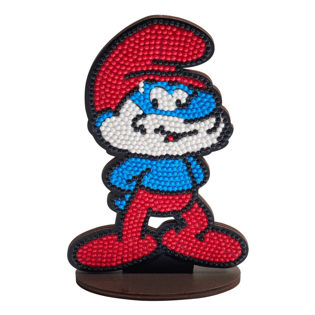 Smurf figurine made of small beads on a white background